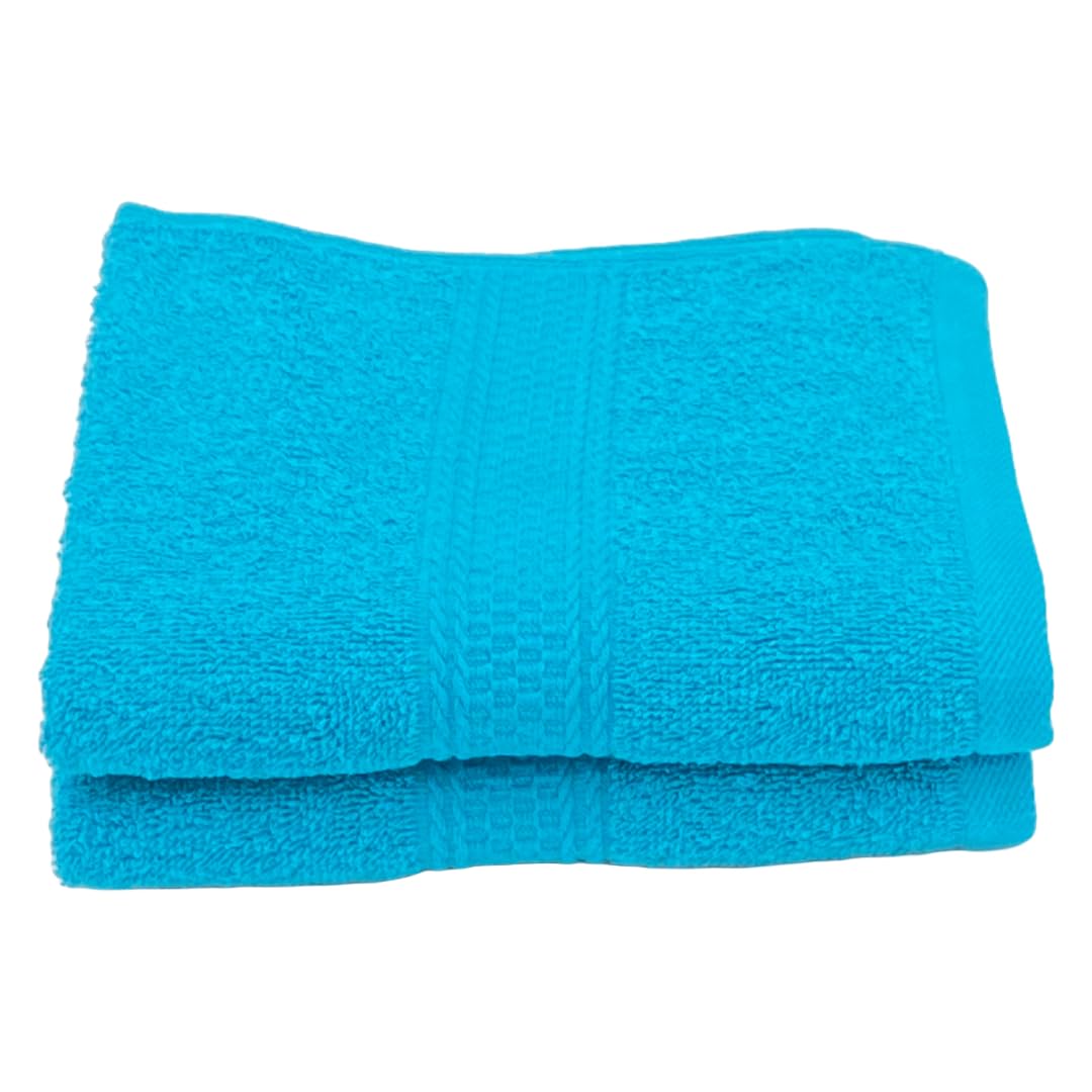 Patpug 100% Indian Ultra Soft Cotton Hand Towel 400 Gsm | For Gym, Workout, Yoga, Wash Basin (Cool Aqua) - 2 Piece