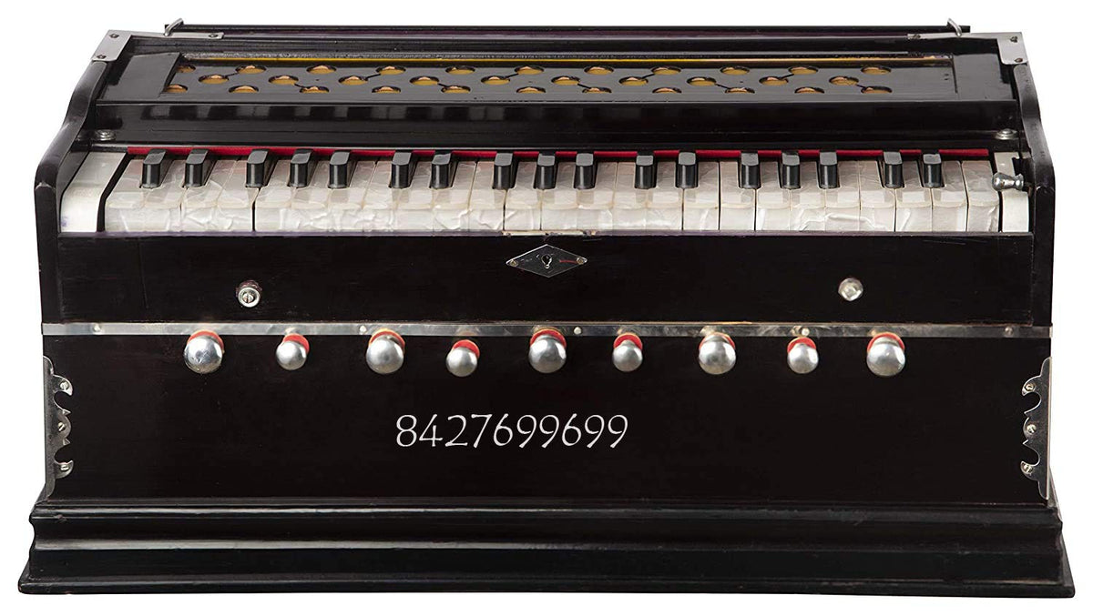 Musical Instrument Harmonium With Bag - 9 Stopper, 7 Bellow, 42 Keys, 3 1/2 Octave, Two Reeds (Bass+ Male) | Two Side Carry Handles, Jaali Frame On Keys