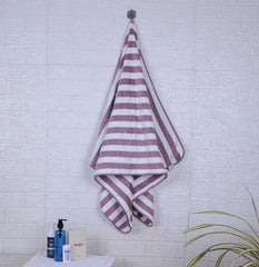Mjn Microfiber Bath Towels Strip 310 Gsm | Extra Soft Plush & Quick Dry High Absorbency Large Size Towels For Bathing (Wine line)