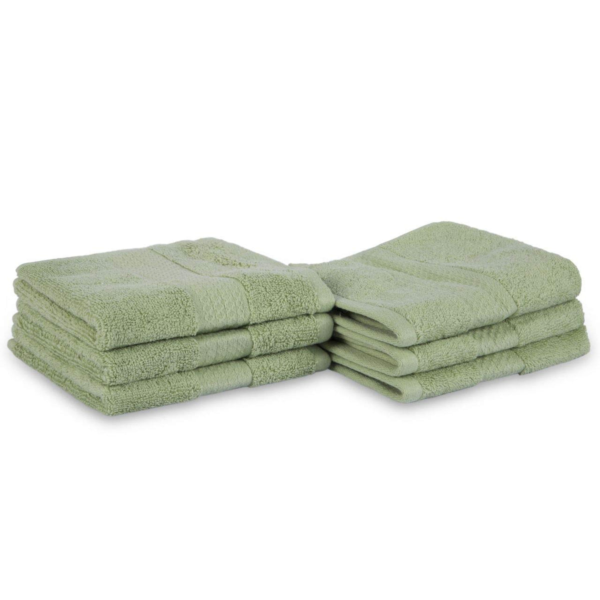 Divine Overseas Cotton Yarn Soft Extra Absorbent & Durable Gsm 1200 Face Towel Set (Sage Green) - Pack Of 6