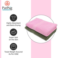 PatPug 100% Indian Ultra Soft Cotton 450 Gsm Bath Towel Large Bath Towel | Highly Absorbent Quick Drying Durable Towel For Men, Women & Kids (Olive Green & Baby Pink)