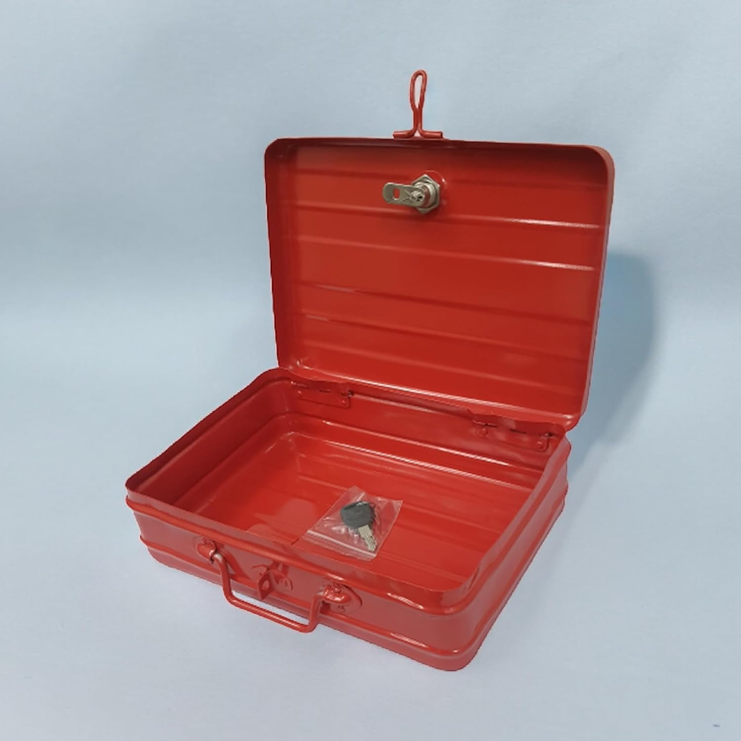 Aluminium Cash Box With Lock For Jewellery Storage And Organizing Ideal For Wardrobe, Desktop - Locker Safe Peti Metal Container 12" (12" L X 8.5" W X 4" H), Colour - Red