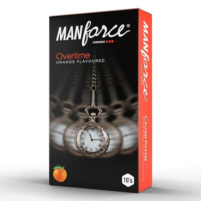 Manforce Overtime 3 In 1 Orange Flavour Condoms, 10 Count