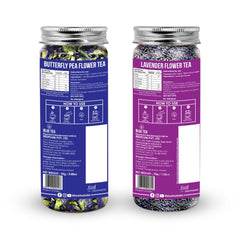 Blue Tea Combo Pack Of 2 - Butterfly Pea Flower Tea 25gm, 0.8 Ounce + Lavender Flower Tea 30gm, 1.05 Ounce | Antioxidant Rich - Caffeine Free, Gluten Free, Non GMO | Pet Jar Packaging