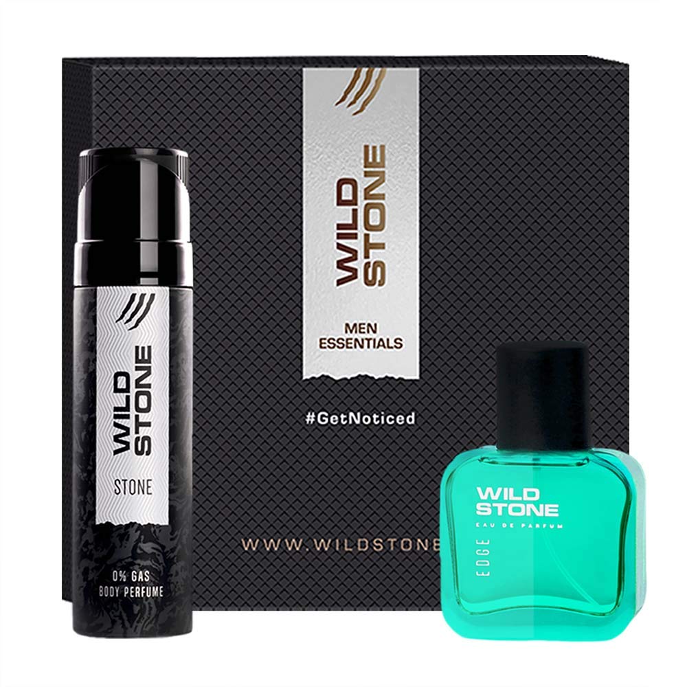 Wild Stone Stone No Gas Body Spray Perfume 120ml 4.0 Fl.oz. & Edge Eau De Parfum 30ml 1.0 Fl.oz.| Perfect Gift Set For Men