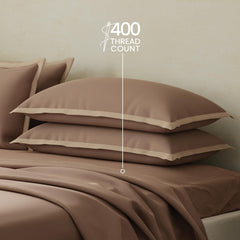 100% Cotton Plain Bedsheet Set With 4 Pillow Covers - 108 X 108 Inches, Brown | 400 Thread Count - Gift For Weddings Or Anniversary King Size Bedsheet