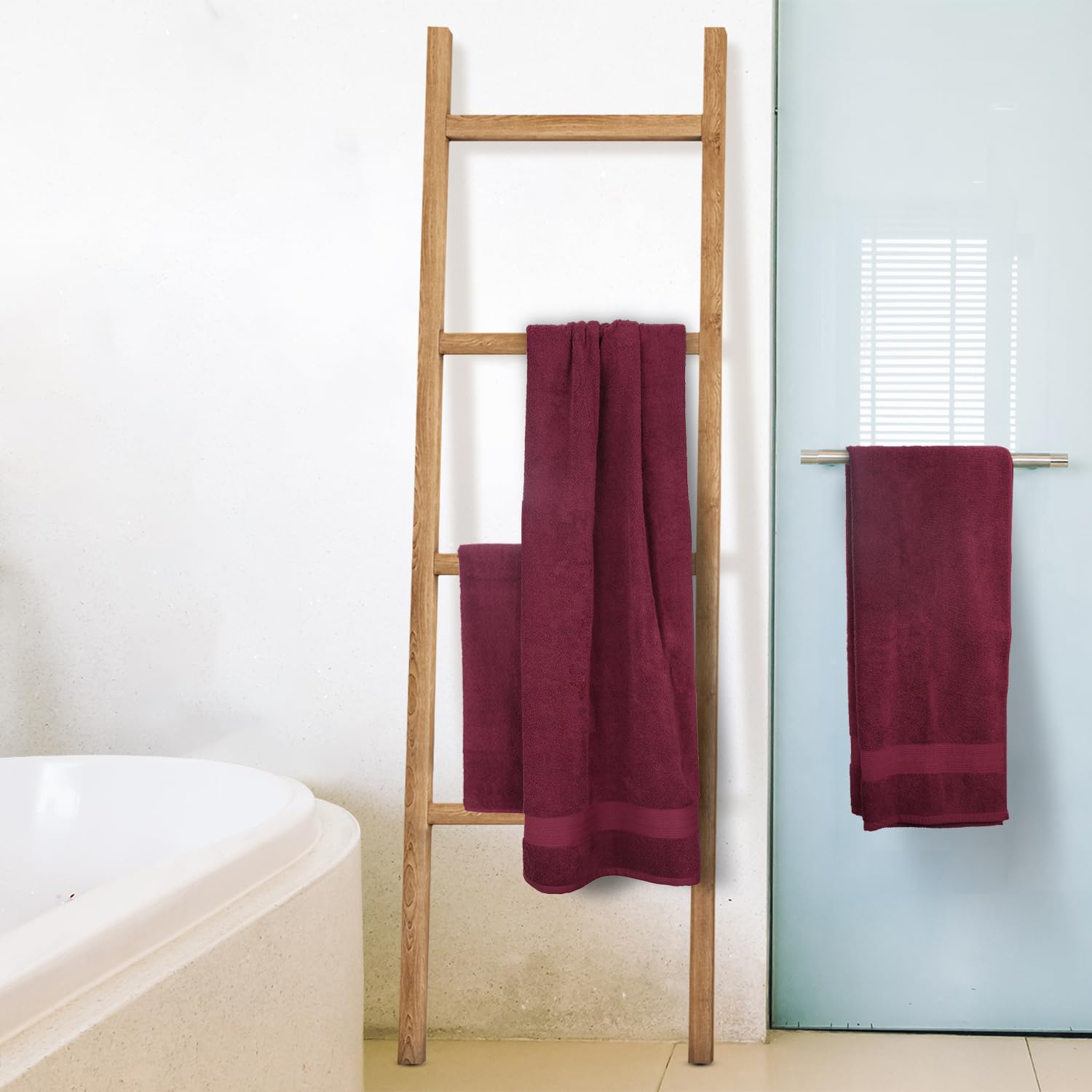 Himeya 100% Cotton Bath Towel 1400 Gsm | Bath Towel For Men & Women - Wine Red (3 Piece)