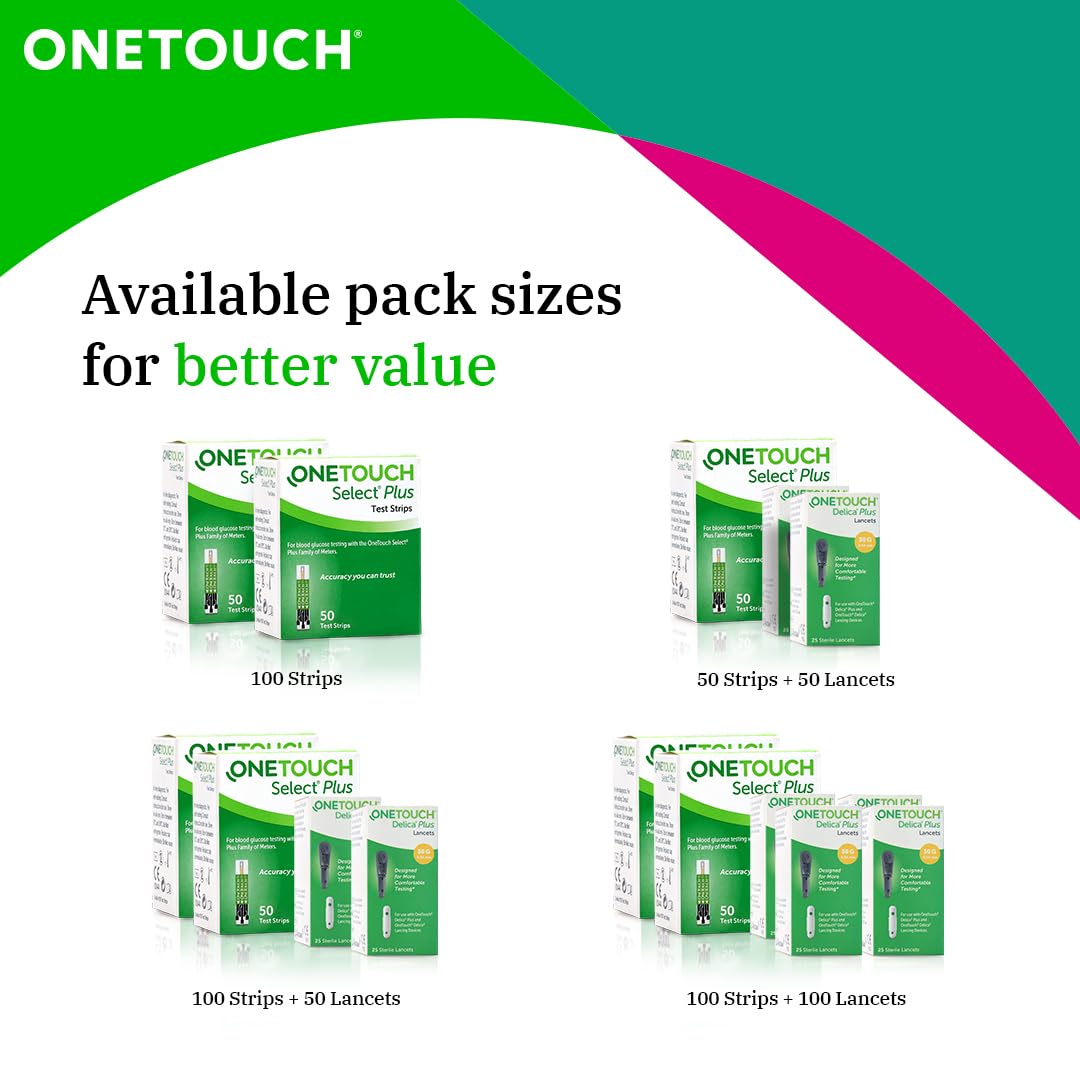 OneTouch Select Plus Test Strips - Pack of 50 Strips | Blood Sugar Test Machine Testing Strips | Global Iconic Brand | For use with OneTouch Select Plus Simple Glucometer