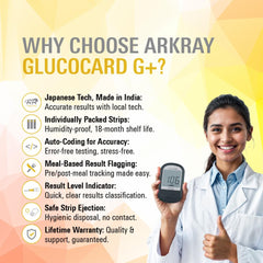 Arkray GlucoCard G+ Blood Glucose Monitor with 10 Strips 25 Lancets | Free Diet Consultation