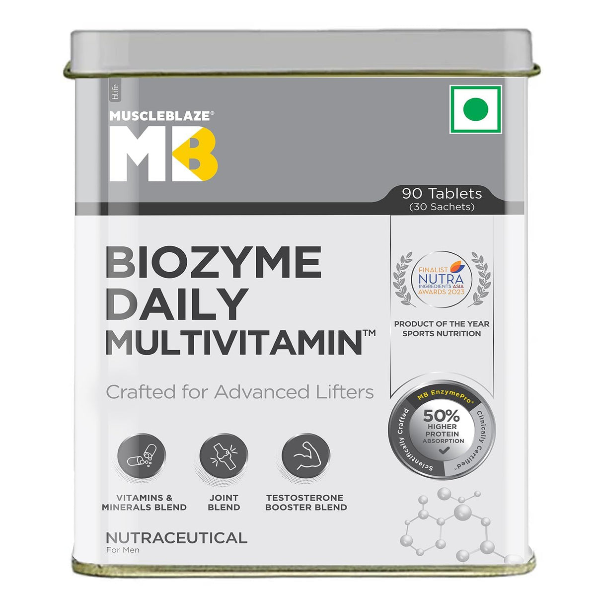 Muscleblaze Daily Multivitamin , 5-in-1 Supplement With Vitamins, Minerals, Patient Published EAF , Trustified Certified For Higher Energy & Improved Performance Levels | 90 Tablets 150gm 0.3lbs