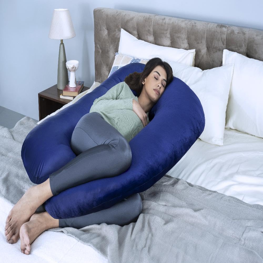 Pregnancy & Nursing Pillow Combo, U Shape Maternity Pillow, Dark Blue | For Pregnancy Sleeping, 5 In 1 Multipurpose Use, Nursing Pillow | For Breastfeeding With Cotton Removable Cover