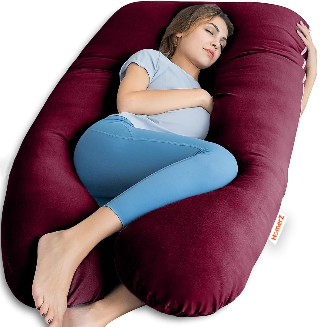 U Shaped Pillow, Pregnancy Pillow For Pregnant Women, Maternity Pillow, Maroon | Pregnancy Gifts For Women, Maternity Soft Pillows For Pregnancy Sleeping, Washable Velvet Cover