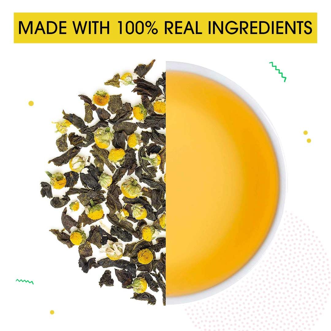 Teabox Premium Chamomile Green Tea - 100gm, 3.5 Ounce | 100% Whole Leaf Green Tea From The Himalayas - Low Caffeine, 0% Bitterness