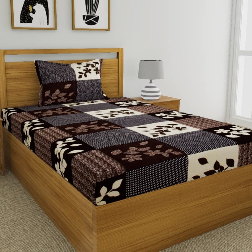 144 TC Microfiber Brown Single Bedsheet With 1 Pillow Cover - 55 X 86 Inches | Soft To Touch & Comfortable | Natural Resistance To Shrinkage & Wrinkles