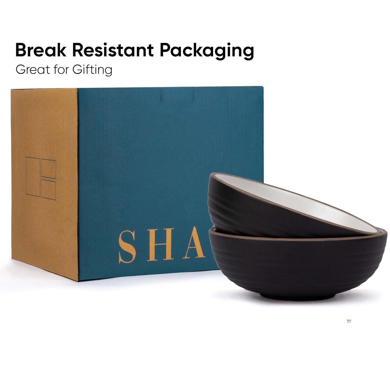 Ceramic Japandi Medium Pasta Bowl Set Of 2 Pieces - 17cm, Black, 850ml Each | Stoneware Ceramic Serving Bowls - Pasta Plate, Deep Plate | Ceramic Bowl With Matte Finish - Pasta Serving Plate