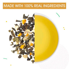 Teabox Turmeric Ginger Tulsi Green Tea - 100gm, 3.5 Ounce | Made With 100% Whole Leaf, Natural Ginger, Turmeric & Tulsi - Flavorful & Soothing Tea | Low Caffeine, 0% Bitterness