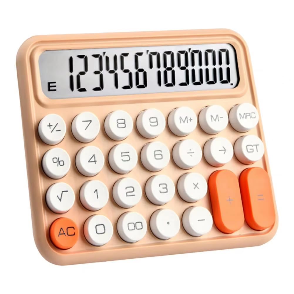 Skofri Mechanical Calculator 12 Digit Extra Large 5-inch LCD Display, Battery Desk Calculator, Big Buttons Easy To Press Use As Office Calculators Desktop, 15°tilt Screen For Kids Calculator (Peach)