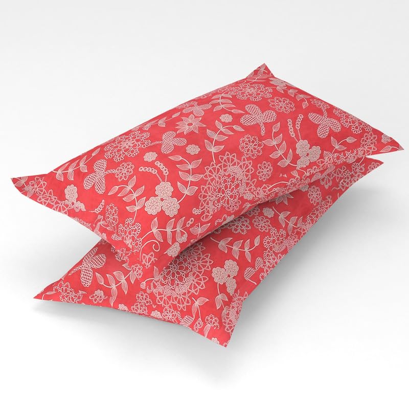 Microfiber Double Bedsheet With 2 Matching Pillow Covers | 90 X 90 Inches, Red & White - Lightweight & Breathable Double Bed Perfect For Daily Use, Gifting, Or Guest Bedrooms
