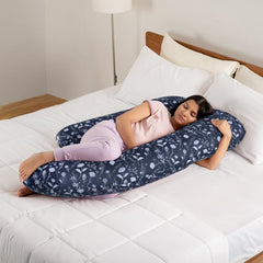 Pregnancy Pillow, G Shaped Pillow, Maternity Pillow For Sleeping - Dark Blue | 100% Cotton Pillow For Pregnant Mothers | With Breathable & No Heat Fabric | Full-Body Support For Better Sleep
