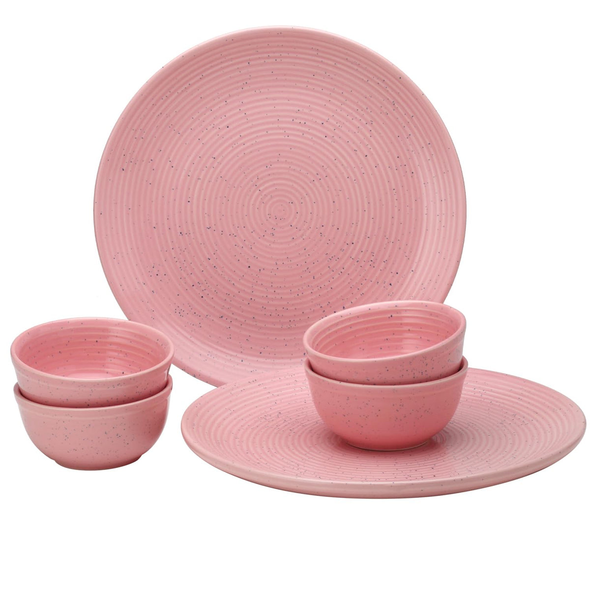 Handcrafted Ceramic Stoneware Dinner Set - Pack Of 6 Pcs, Blush Pink | 2 Dinner Plates, 10.6 Inch Each + 4 Small Dinner Bowl, 180ml Each - Microwave & Dishwasher Safe