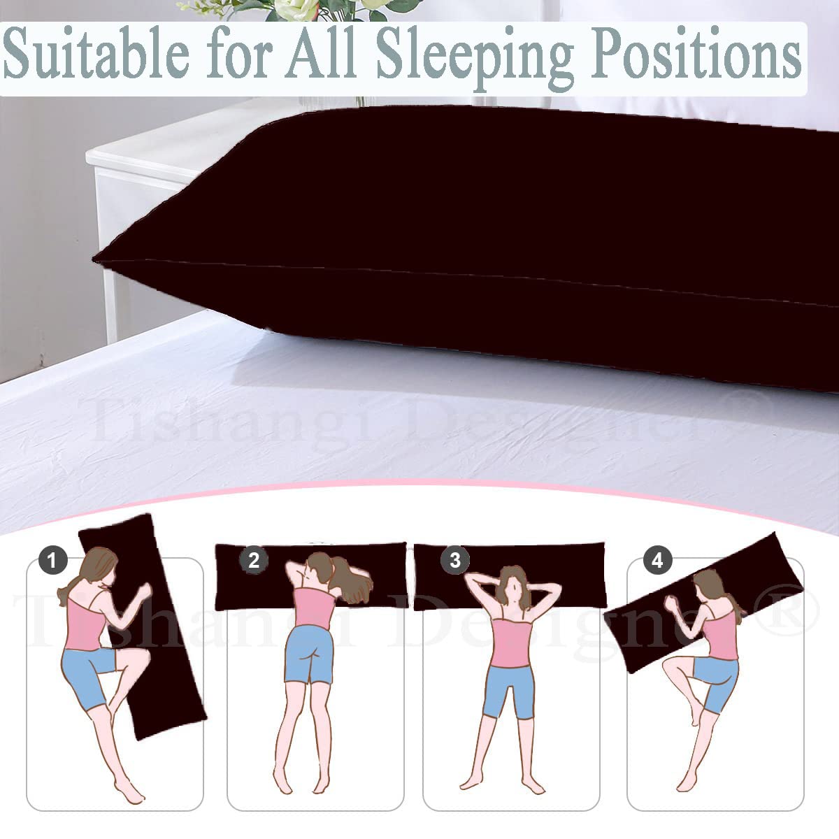 Full Body Pillow, Cotton Pillow With Dark Maroon Cover, Size - 18 X 54 Inches | For Hug, Side Sleeping, Soft & Comfortable Pillow | Versatile Usage, Breathable, Easy Maintenance