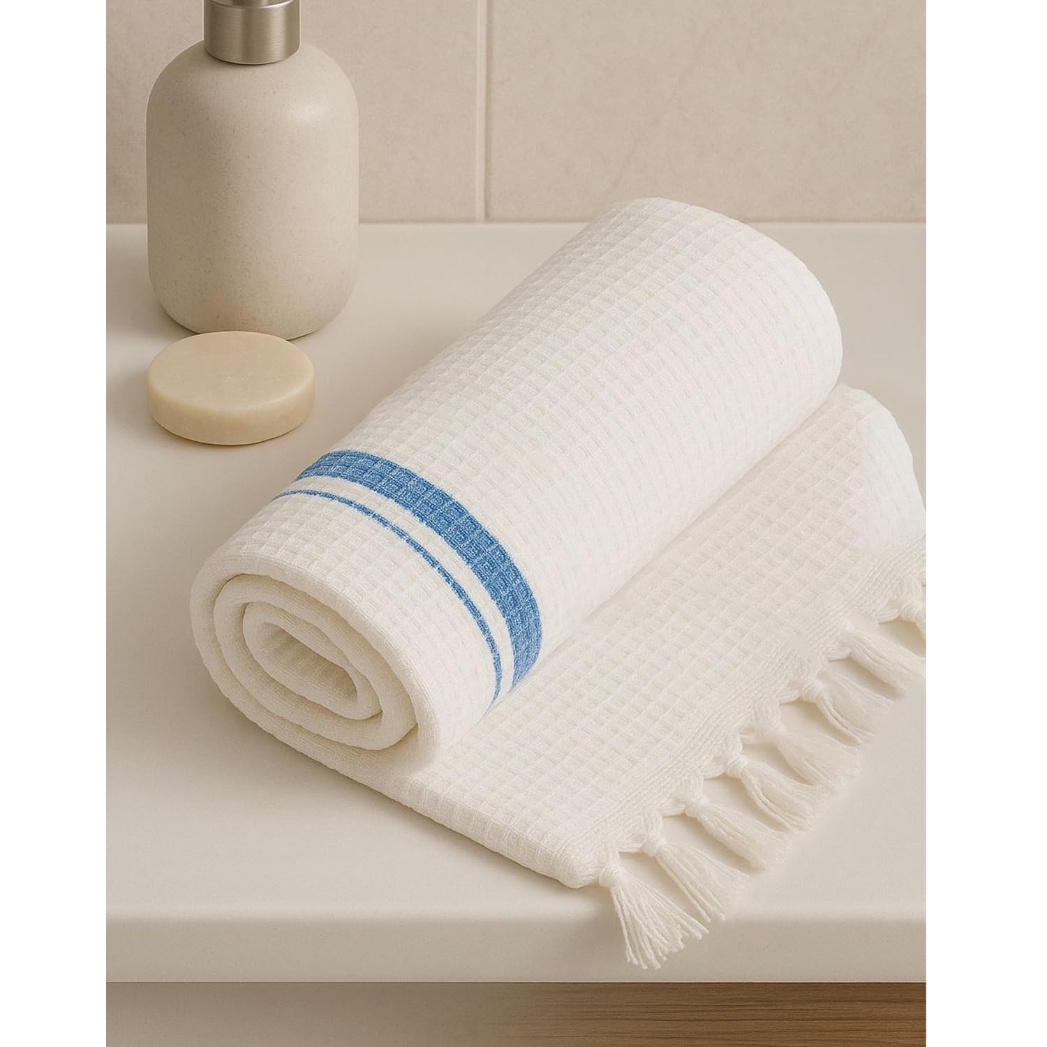 Pixel Home Decor Bath Towel 250 Gsm | Easy For Travel Micro Waffle Cotton Bath Towel (Blue)