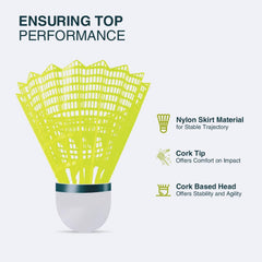 RS Retails B-51 Badminton Shuttlecock Nylon | Stable Flight , Fast Recovery & Durable | Yellow , Pack Of 10