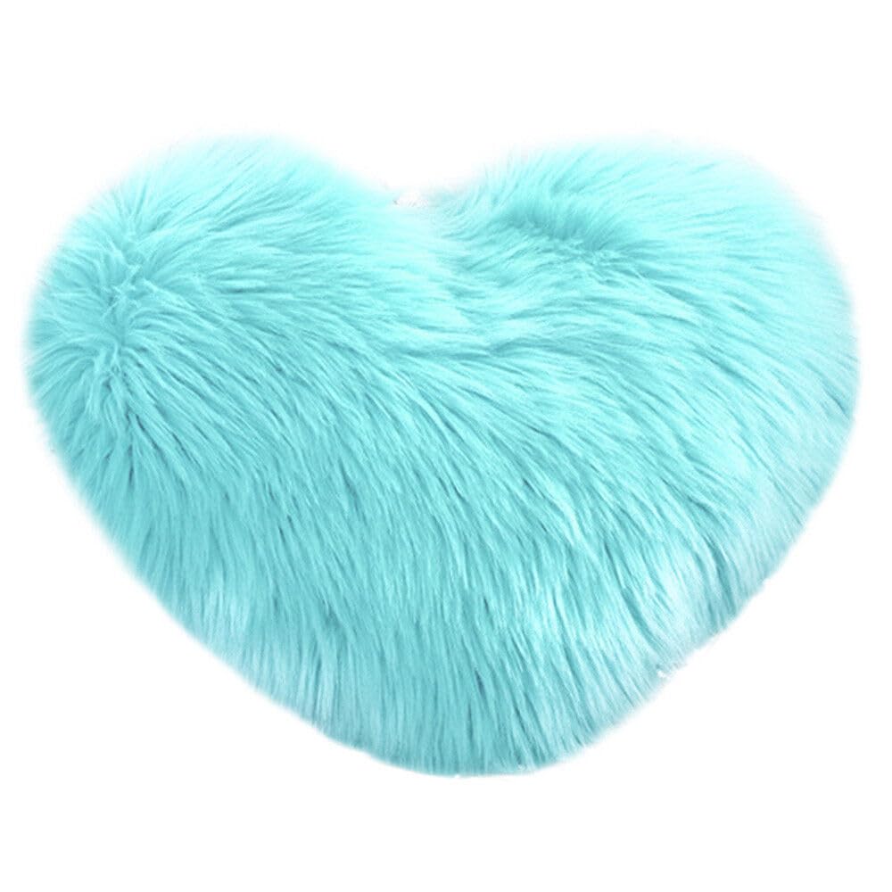 Luxury Soft Fur Love Heart Shape Cushion Pillow, For Valentine's Day, Aqua | For Couple, Sofa, Car, Decoration, Furniture Cushion, Washable, Super Soft Pillow, Decoration Purpose