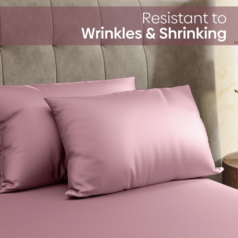 Satin Bedsheets For King Size With 2 Pillow Covers - 108 X 90 Inches, Muted Rose | Elegance & Comfort Redefended | 300 Thread Count