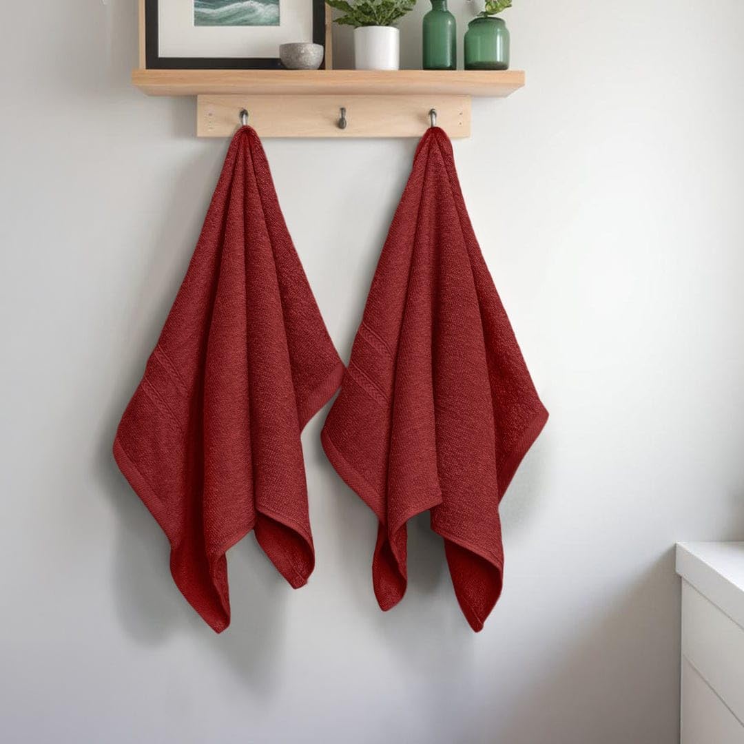 Troveo Super Soft Cotton Hand Towels 400 Gsm | Super Absorbent Multipurpose Hand Towel For Home Gym Workout Traveling Running & Kitchen (Red) - Pack Of 2