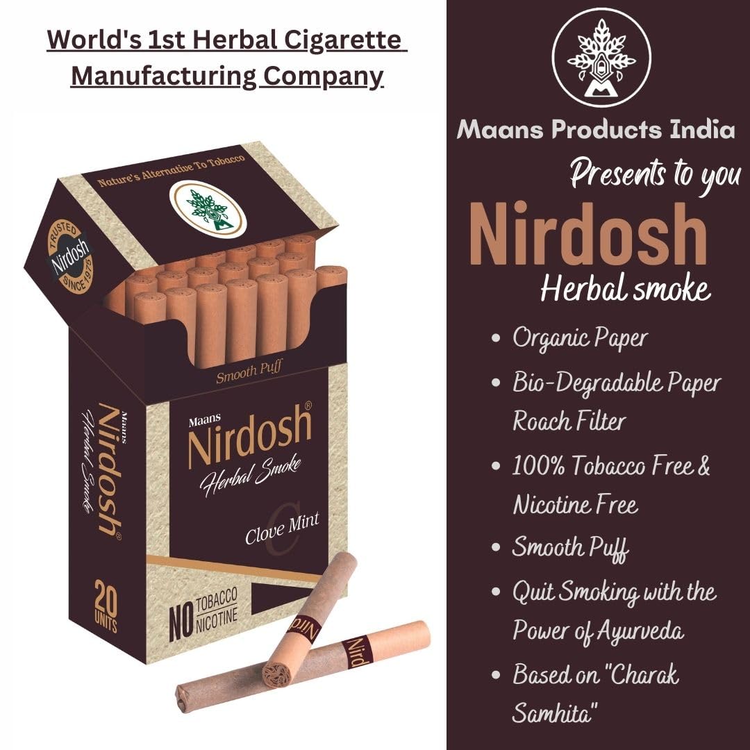 Herbal Cigarette Rolled In 100% Organic Natural Paper & Made With Herbal Ingredients - Clove Mint Flavored Tobacco Free & Nicotine Free Herbal Smoke | Pack Of 20 Herbal Cigarettes