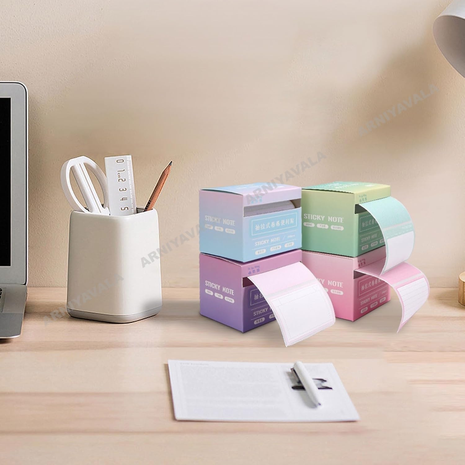 4 Sticky Notes Roll Tape With Pull Out Dispenser Boxes, 1024 Sheets Sticky Notes Pads (4 Colors)