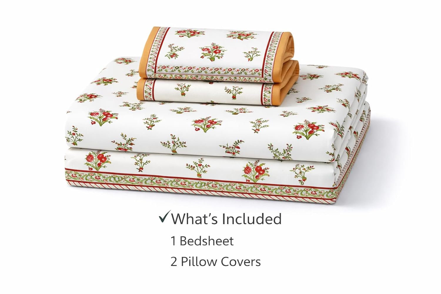 Hand Printed Cotton Bedsheet For King Size With 2 Pillow Covers | 93 X 108 Inches, Cream & Red | Ultra-Soft & Skin-Safe | Breathable Summer Comfort