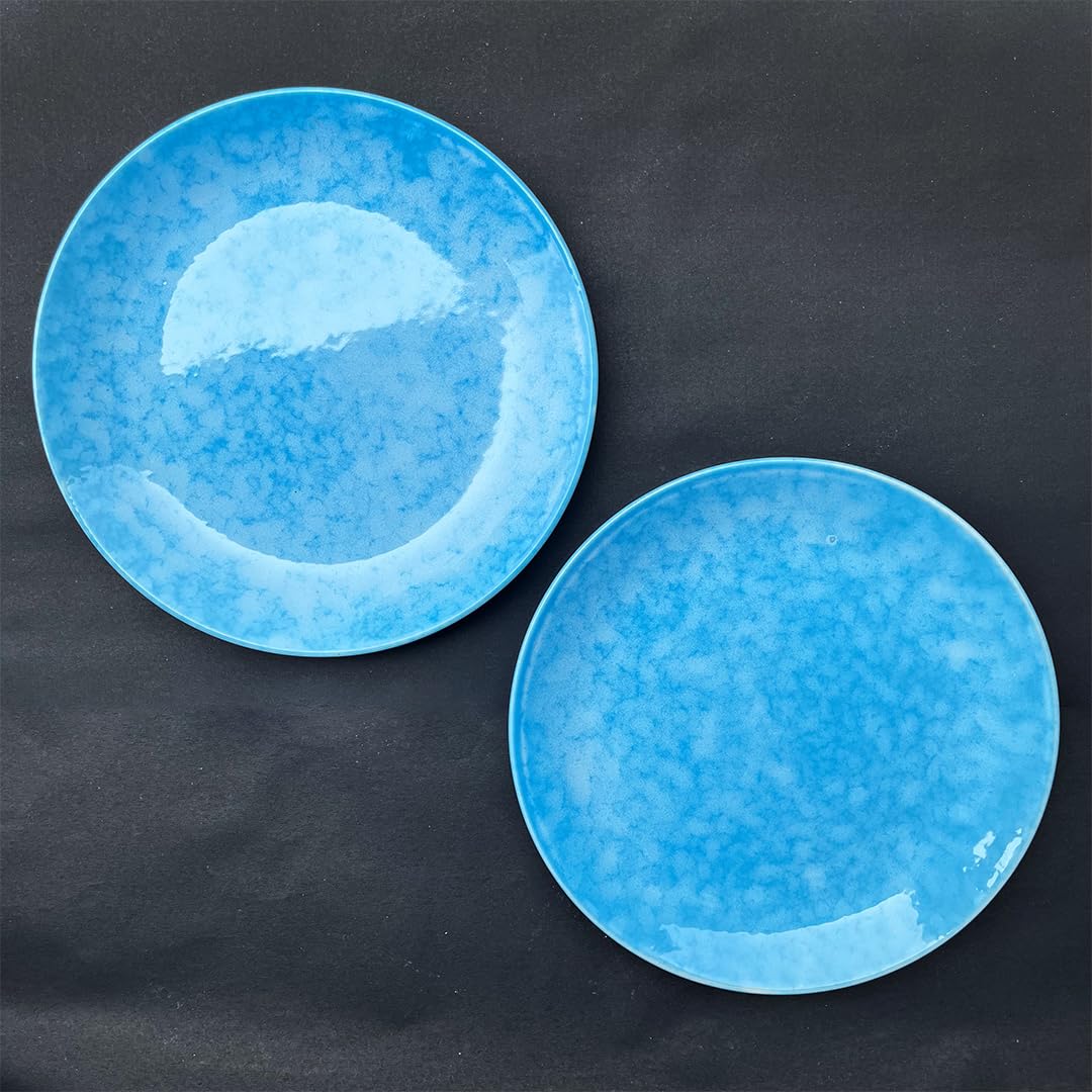 Neelam Handcrafted Ceramic Dinner Set - 3 Pieces, Blue | 1 Dinner Plate + 2 Katori Bowls, 180ml Each Dinnerware Set | Serving For 1, Microwave Safe & Dishwasher Safe