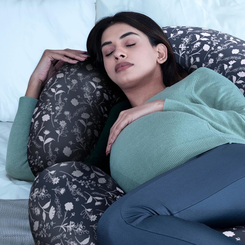 Pregnancy Pillow, C Shaped Pillow, Maternity Pillow For Sleeping - Dark Blue | 100% Cotton Pillow For Pregnant Mothers | With Breathable & No Heat Fabric | Full-Body Support For Better Sleep
