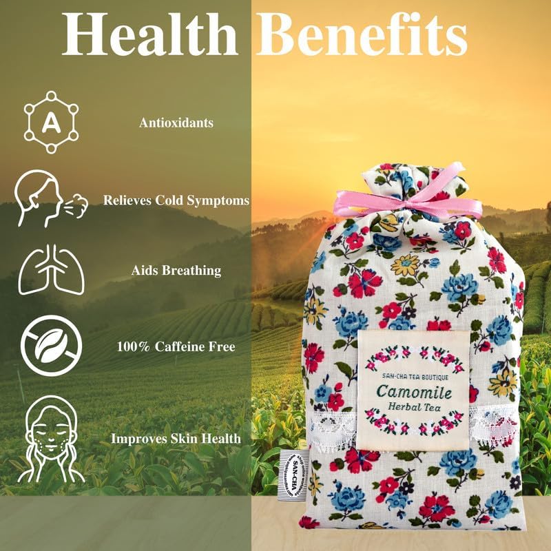 San-Cha Pure Chamomile Herbal Tea - 15 Biodegradable Herbal Tea Bags | Provides Good Sleep, Reduces Stress - Caffeine Free, Environment Friendly