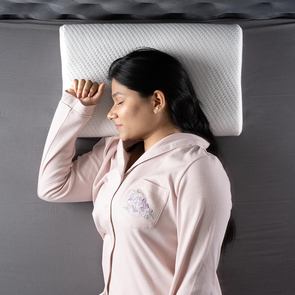 Memory Foam Pillows, For Neck Pain Relief, Cervical Pillow, White | Orthopedic Contour Pillow, For Neck & Shoulder Pain | Ortho Pillow, Washable, For Head, Back, Neck Uses - Set Of 4