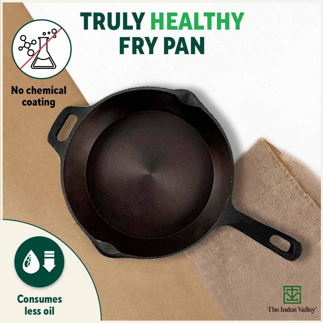 Super Smooth Black Cast Iron Cookware Set - Fry Pan 24.8cm + Kadai 26.1cm | Pack Of 2 - Nonstick Pre-Seasoned Cookware, 100% Pure & Toxin-Free, No Chemical Coating