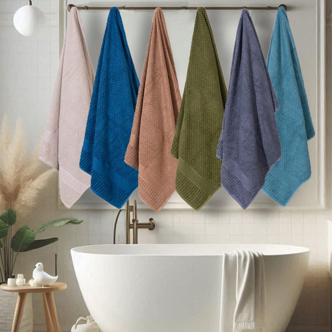 Mush Hearth & Haven Bamboo Large Size Bath Towels 2700 Gsm | Bamboo Bath Towel Soft, Highly Absorbent & Quick Dry (Multicolor) - Pack Of 6