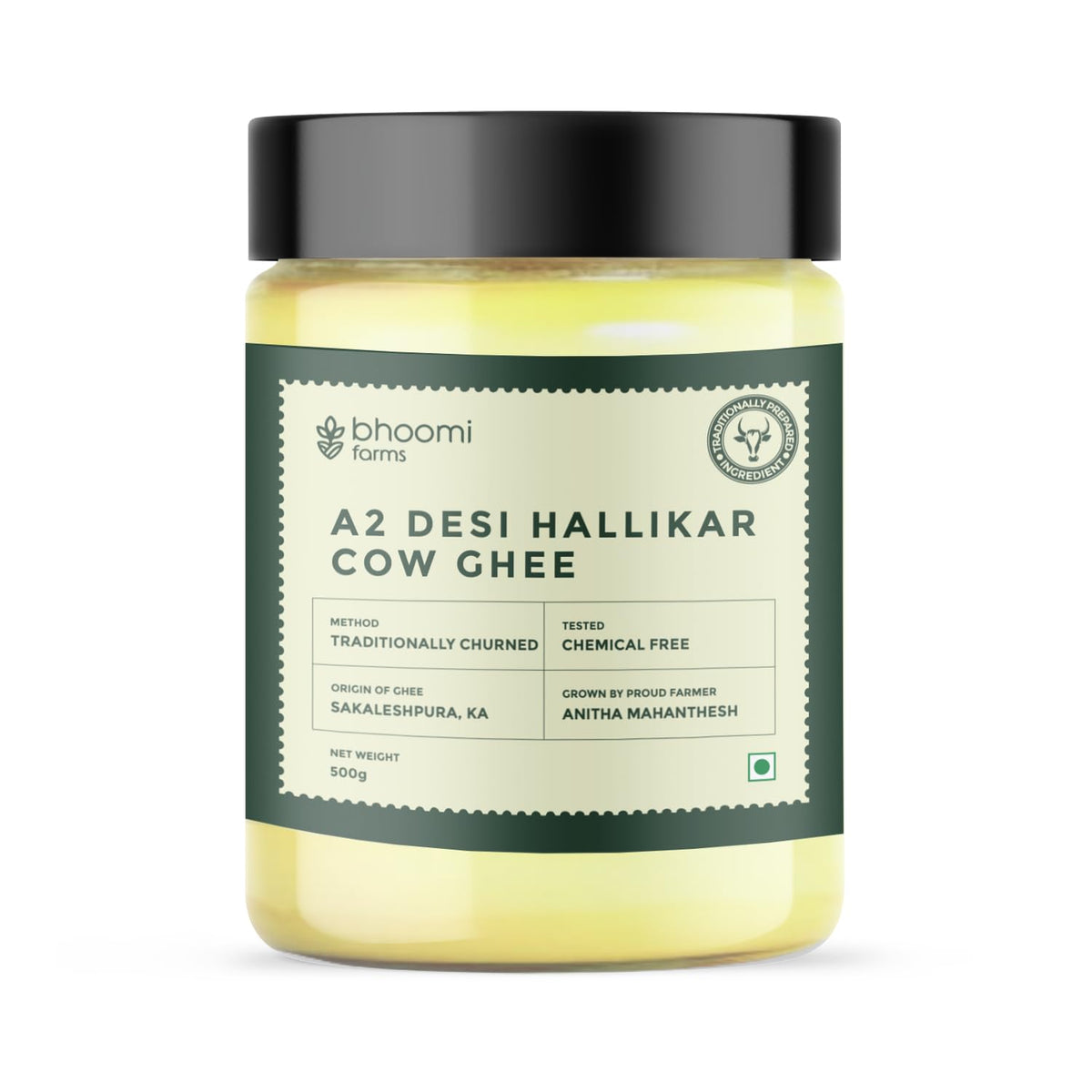 100% Natural A2 Desi Halikar Cow Ghee By Bhoomi Farms | Curd-Churned Healthy Indian Gir Cow Ghee Good For Overall Health | (450ml) 15.2 Ounce | Jar Pack