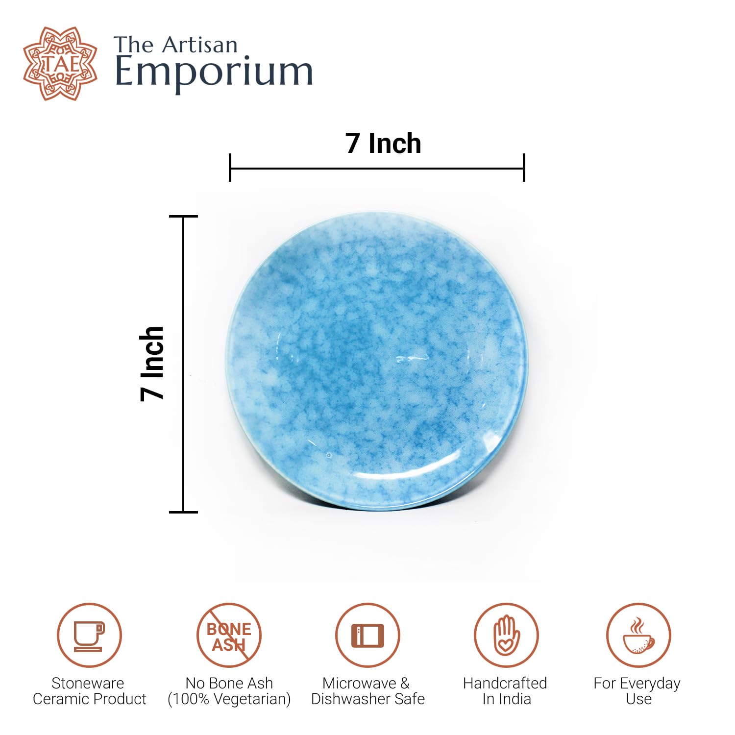 Neelam Hand Painted Ceramic Quarter Plates Set Of 6 - Blue | Small Side Plates For Dinner & Snacks - 7 Inch, 6 Pieces, Microwave Safe