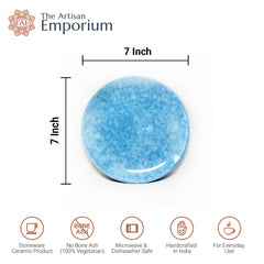 Neelam Handcrafted Ceramic Quarter Plates Set Of 2 - Blue | Small Side Plates For Dinner & Snacks - 7 Inch, 2 Pieces, Microwave Safe