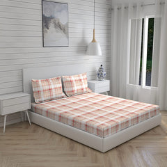100% Cotton King Size Double Bedsheet Set With 2 Pillow Covers - 107 X 107 Inches, White & Red | Good For Villas, Resorts, Guest Houses, & Daily Home Use