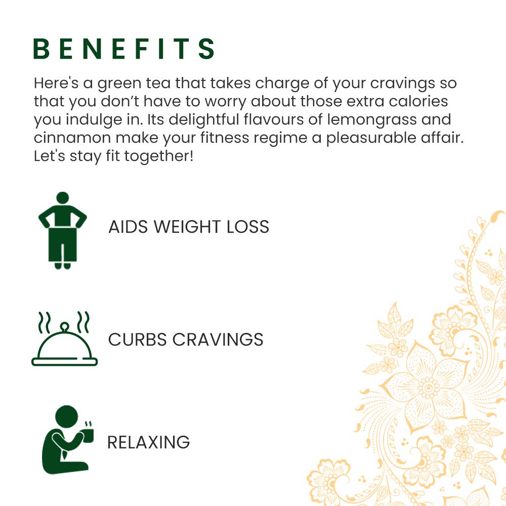 Roshi Lemongrass Cinnamon Simply Slim Green Tea - 25 Tea Bags | Good For Belly Fat Loss & Fitness Regime - 100% Natural Ingredients | Low Caffeine