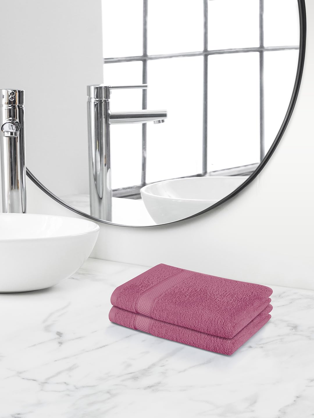 Himeya 100% Cotton Large Size Hand Towels 400 Gsm (Sorbet Pink) - 2 Piece