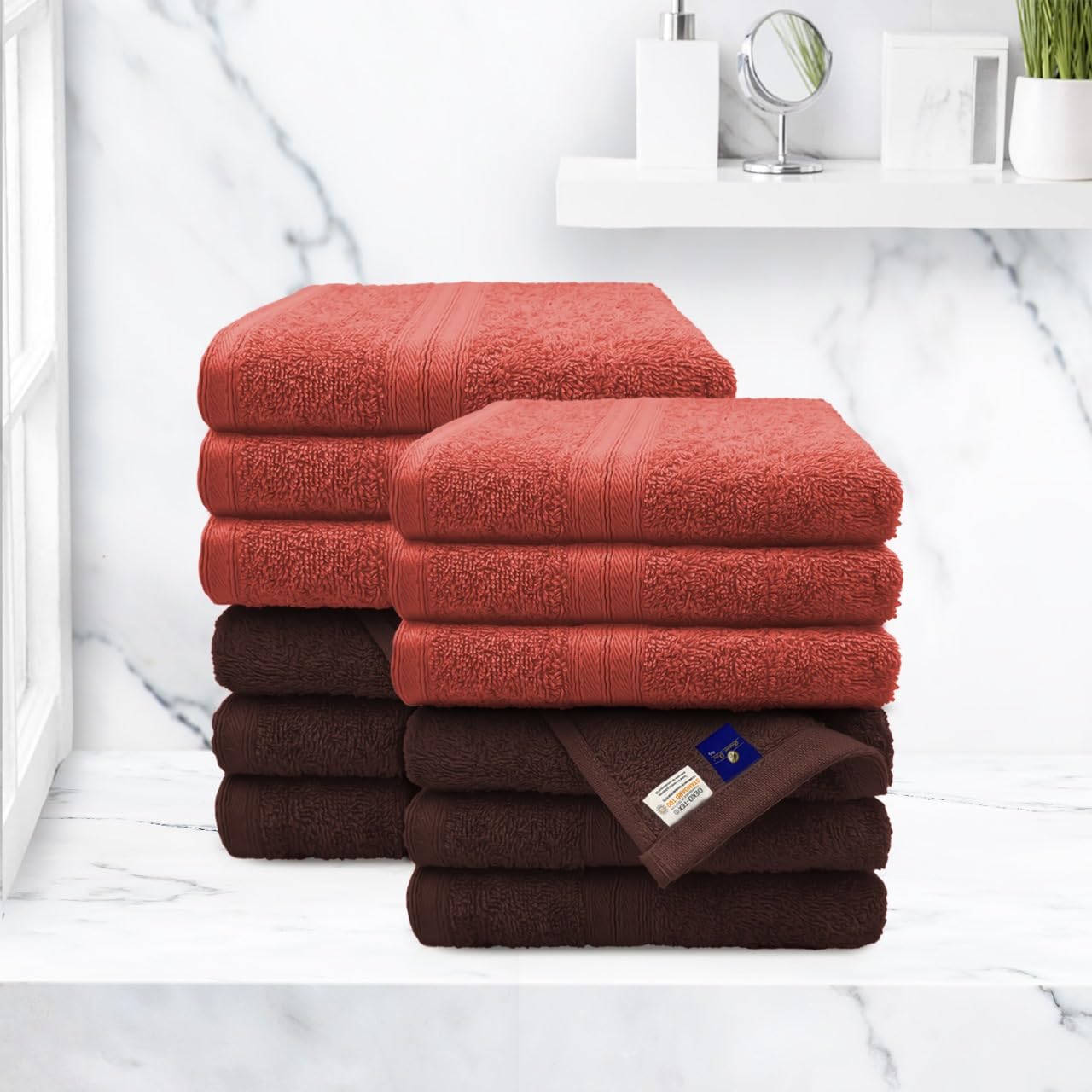 Sassoon Anatolia 12 Piece Cotton Hand Towel 450 Gsm | Soft, Absorbent & Quick Dry Towel For Gym, Home & Yoga (Rust & Cocoa)