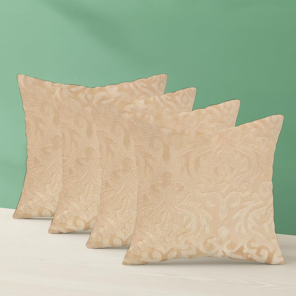Microfiber Square Pillow Cushion For Sofa & Bed, Beige - 16 X 16 Inch | Soft, Fluffy For Comfort & Back Support | Breathable, Washable | Premium Velvet Outer Cover With Zip - Set Of 5