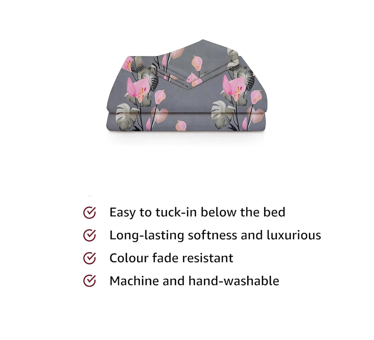 1 Single Bedsheet With 1 Pillow Cover - 58 X 88 Inches, Grey & Pink | Super Soft Premium Brushed Microfiber Bedsheet, Breathable & Wrinkle Free
