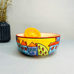 Exotic Panorama Ceramic Serving Bowl Set Of 2 Pieces - 800ml Each, Multicolor | Hand Painted Large Dining Serving Bowls For Serving | Microwave Safe & Dishwasher Safe