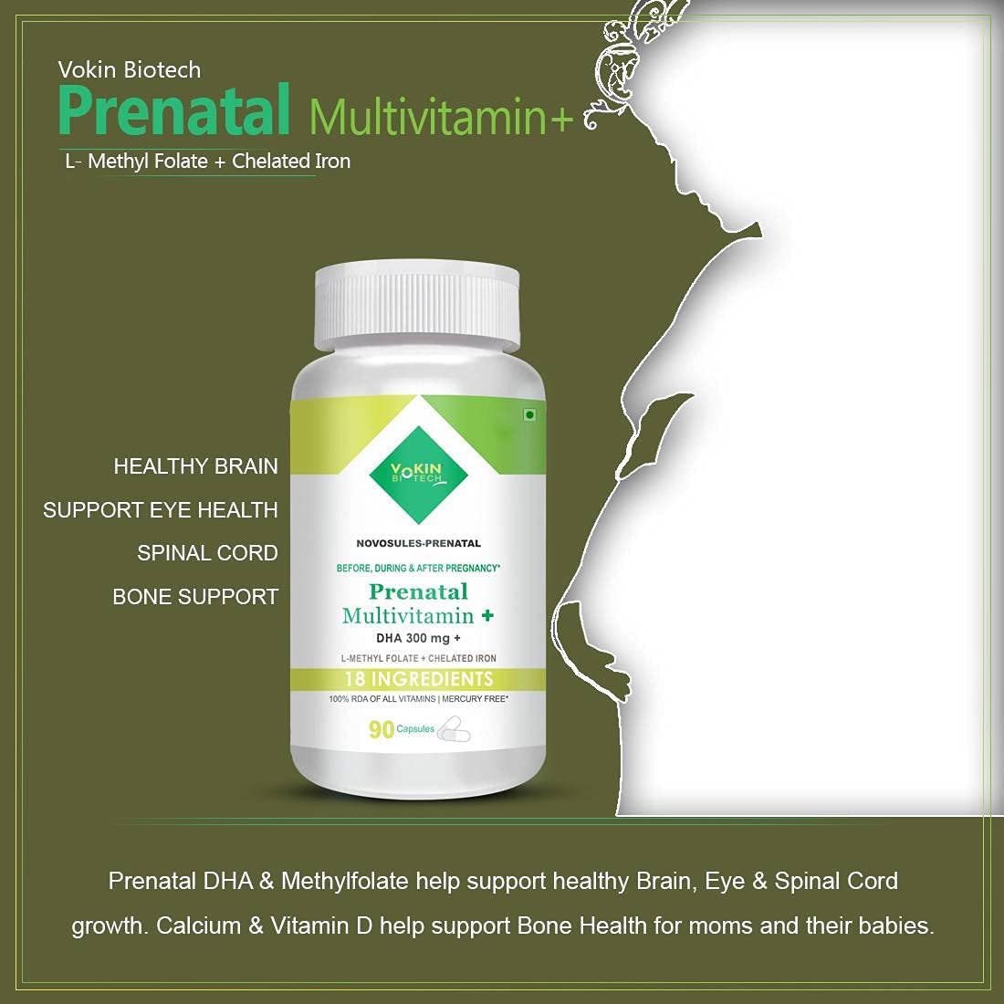 Vokin Biotech Prenatal Multivitamin For Pregnancy With Dha 300mg Multivitamin For Women | 90 Capsules , 150gm 0.3lbs